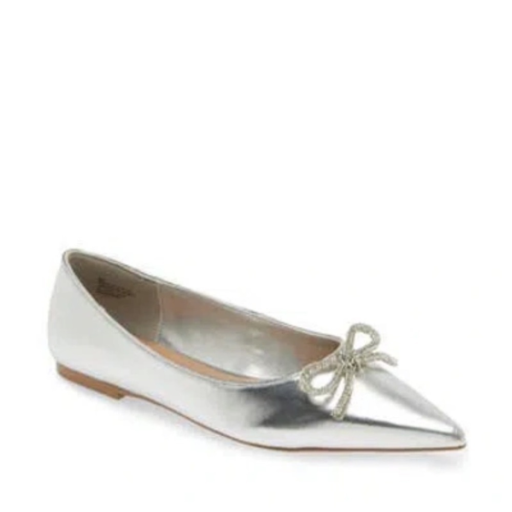 NEW Abound Silver Pointed Toe Flats Crystal Bow - Size 8